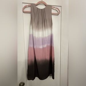 H&M Sleeveless Shift Dress Size 6 Pink Purple Ombré Chiffon V-Back Black Bow Tie
